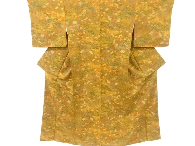 流水に草花模様小紋着物